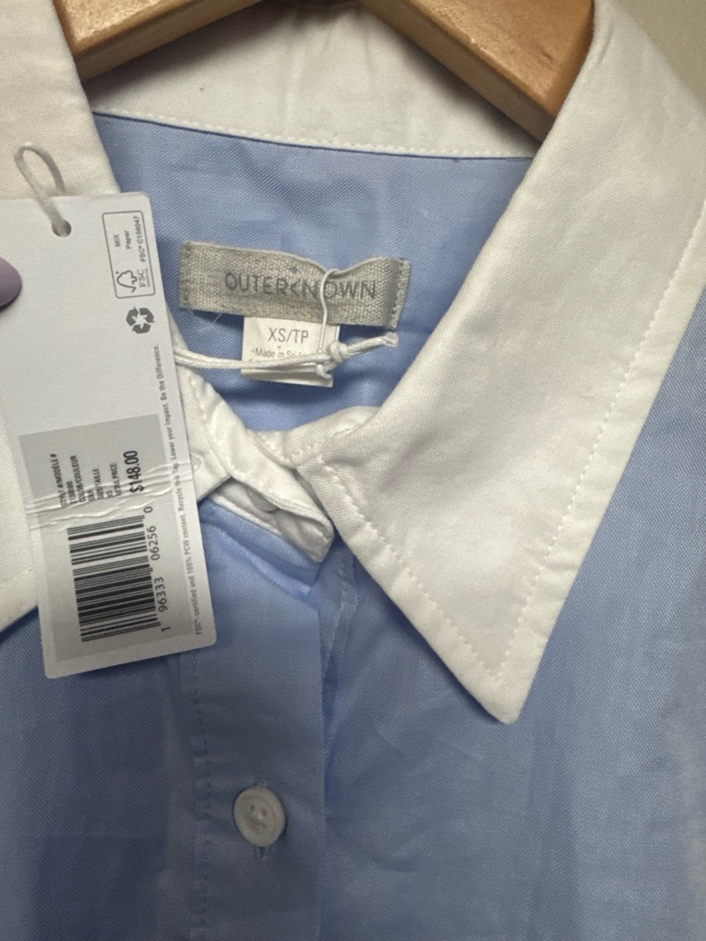 Outerknown Blue Organic Cotton Shirt Dress Romper XS Coastal Summer Belted NWT - Picture 5 of 6